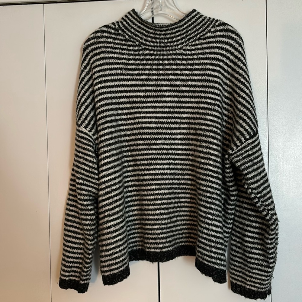 Anthropologie Black and White Striped Turtleneck Sweater